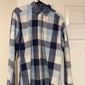 H&M Men's Navy and Light Blue Plaid Shirt